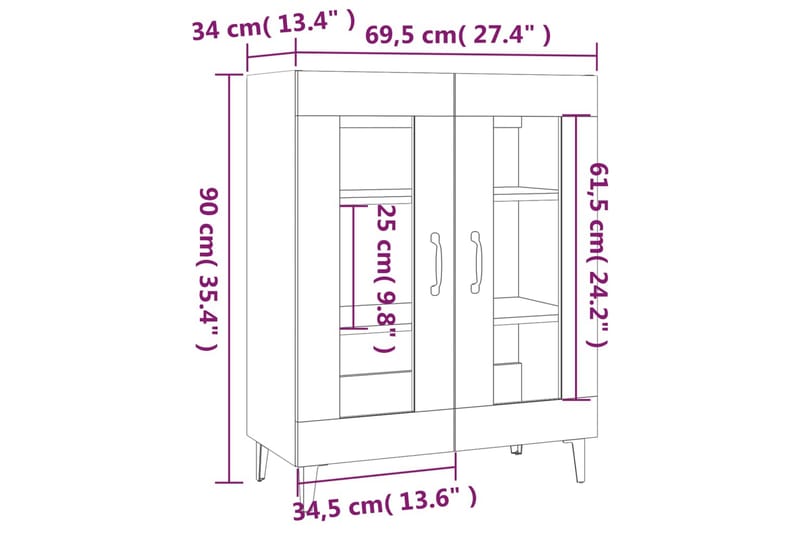 beBasic Skjenk betonggrå 69,5x34x90 cm konstruert tre - GrÃ¥ - Sideboard & skjenker