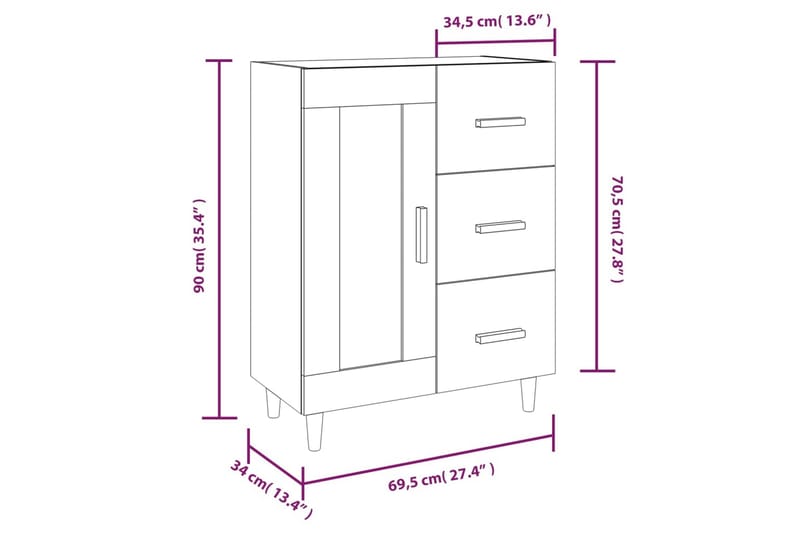 beBasic Skjenk betonggrå 69,5x34x90 cm konstruert tre - GrÃ¥ - Sideboard & skjenker