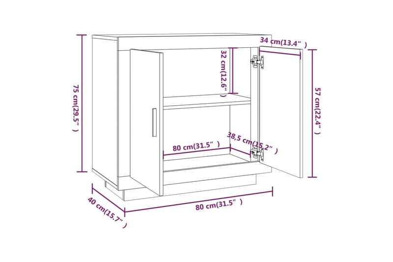 beBasic Skjenk betonggrå 80x40x75 cm konstruert tre - GrÃ¥ - Sideboard & skjenker