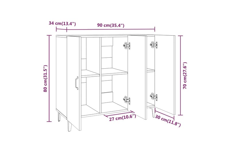 beBasic Skjenk betonggrå 90x34x80 cm konstruert tre - GrÃ¥ - Oppbevaring - Oppbevaringsmøbler - Sideboard & skjenker