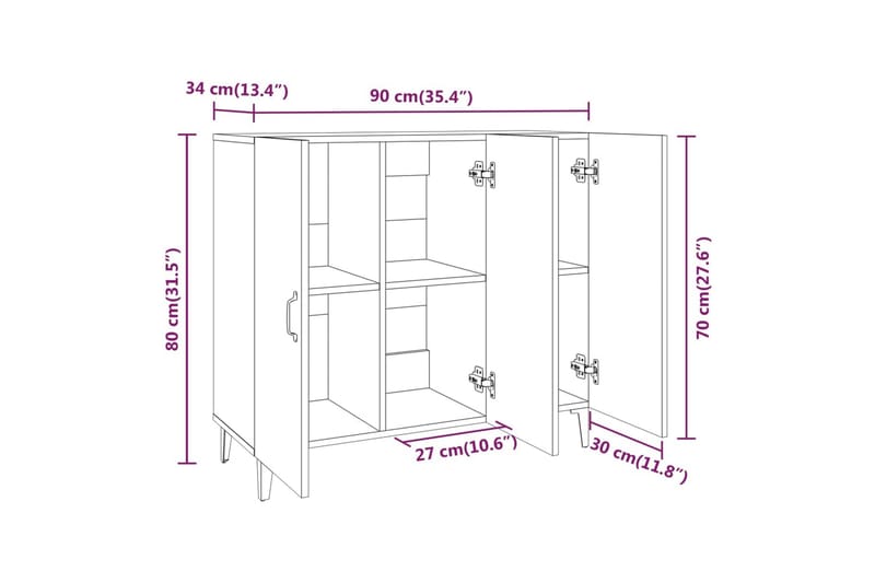 beBasic Skjenk betonggrå 90x34x80 cm konstruert tre - GrÃ¥ - Sideboard & skjenker