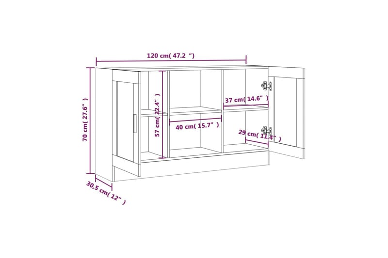 beBasic Skjenk brun eik 120x30,5x70 cm konstruert tre - Brun - Oppbevaring - Oppbevaringsmøbler - Sideboard & skjenker