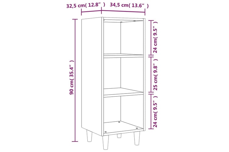 beBasic Skjenk brun eik 34,5x32,5x90 cm konstruert tre - Brun - Sideboard & skjenker