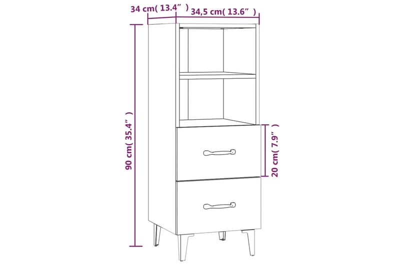 beBasic Skjenk brun eik 34,5x34x90 cm konstruert tre - Brun - Sideboard & skjenker