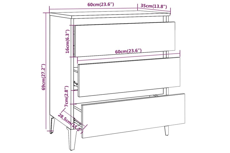 beBasic Skjenk brun eik 60x35x69 cm konstruert tre - Brun - Sideboard & skjenker