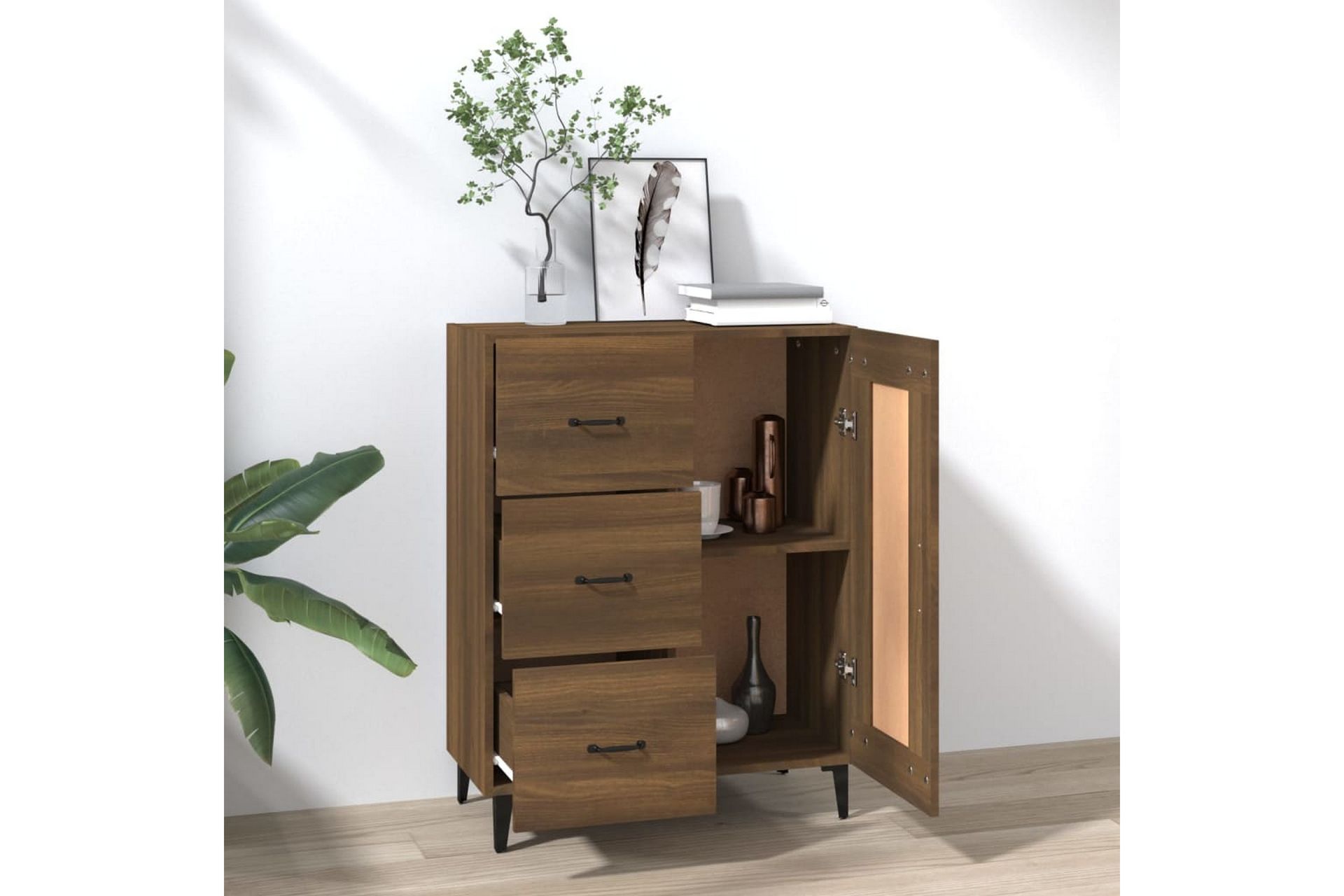 beBasic Skjenk brun eik 69,5x34x90 cm konstruert tre - Brun - Oppbevaring - Oppbevaringsmøbler - Sideboard & skjenker