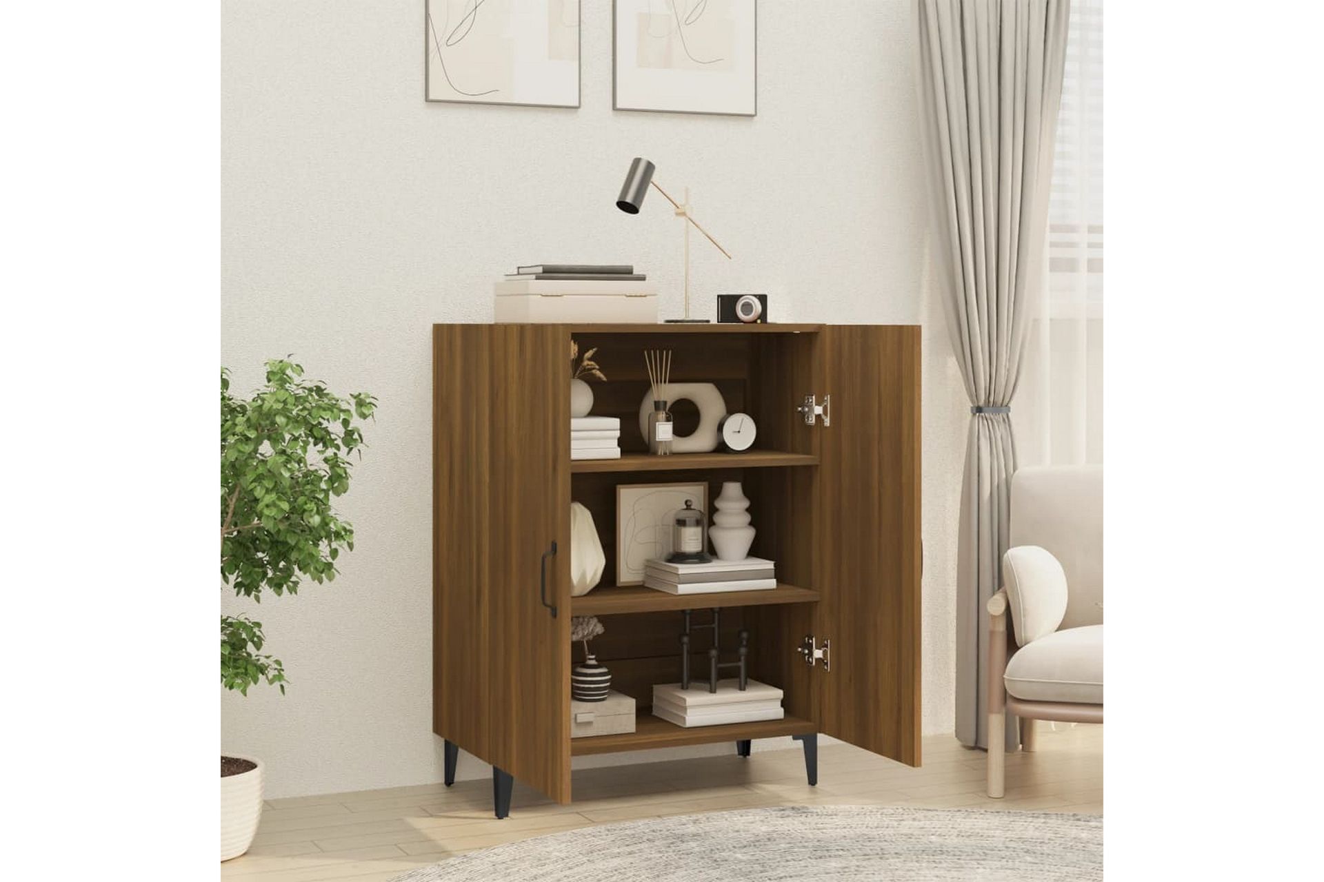 beBasic Skjenk brun eik 70x34x90 cm konstruert tre - Brun - Oppbevaring - Oppbevaringsmøbler - Sideboard & skjenker