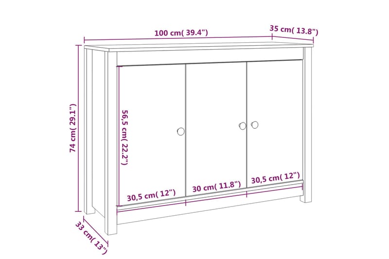 beBasic Skjenk grå 100x35x74 cm heltre furu - GrÃ¥ - Sideboard & skjenker