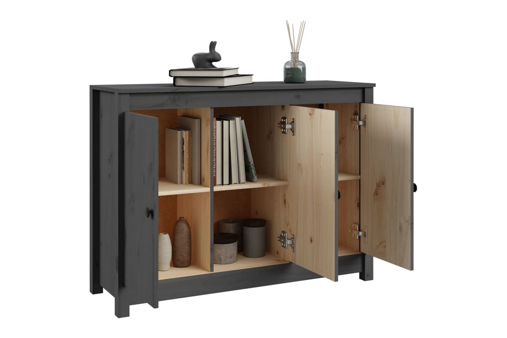 beBasic Skjenk grå 100x35x74 cm heltre furu - GrÃ¥ - Oppbevaring - Oppbevaringsmøbler - Sideboard & skjenker