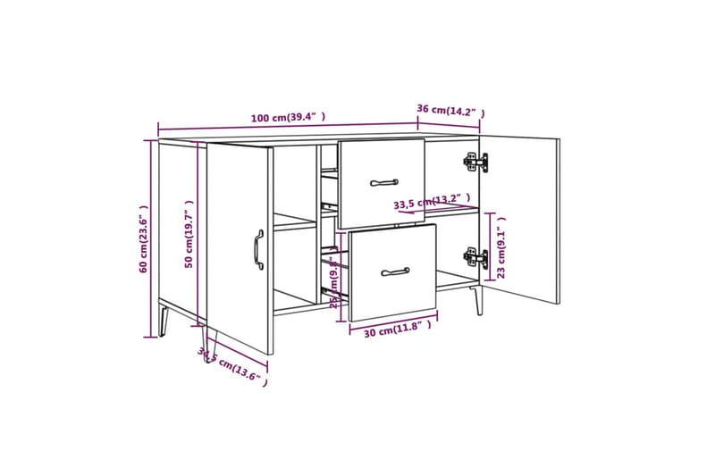 beBasic Skjenk grå sonoma 100x36x60 cm konstruert tre - GrÃ¥ - Oppbevaring - Oppbevaringsmøbler - Sideboard & skjenker