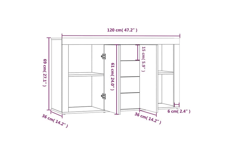beBasic Skjenk grå sonoma 120x36x69 cm konstruert tre - GrÃ¥ - Oppbevaring - Oppbevaringsmøbler - Sideboard & skjenker