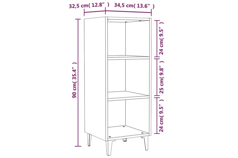 beBasic Skjenk grå sonoma 34,5x32,5x90 cm konstruert tre - GrÃ¥ - Sideboard & skjenker