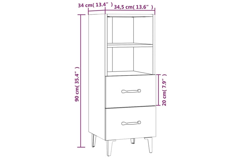 beBasic Skjenk grå sonoma 34,5x34x90 cm konstruert tre - GrÃ¥ - Sideboard & skjenker