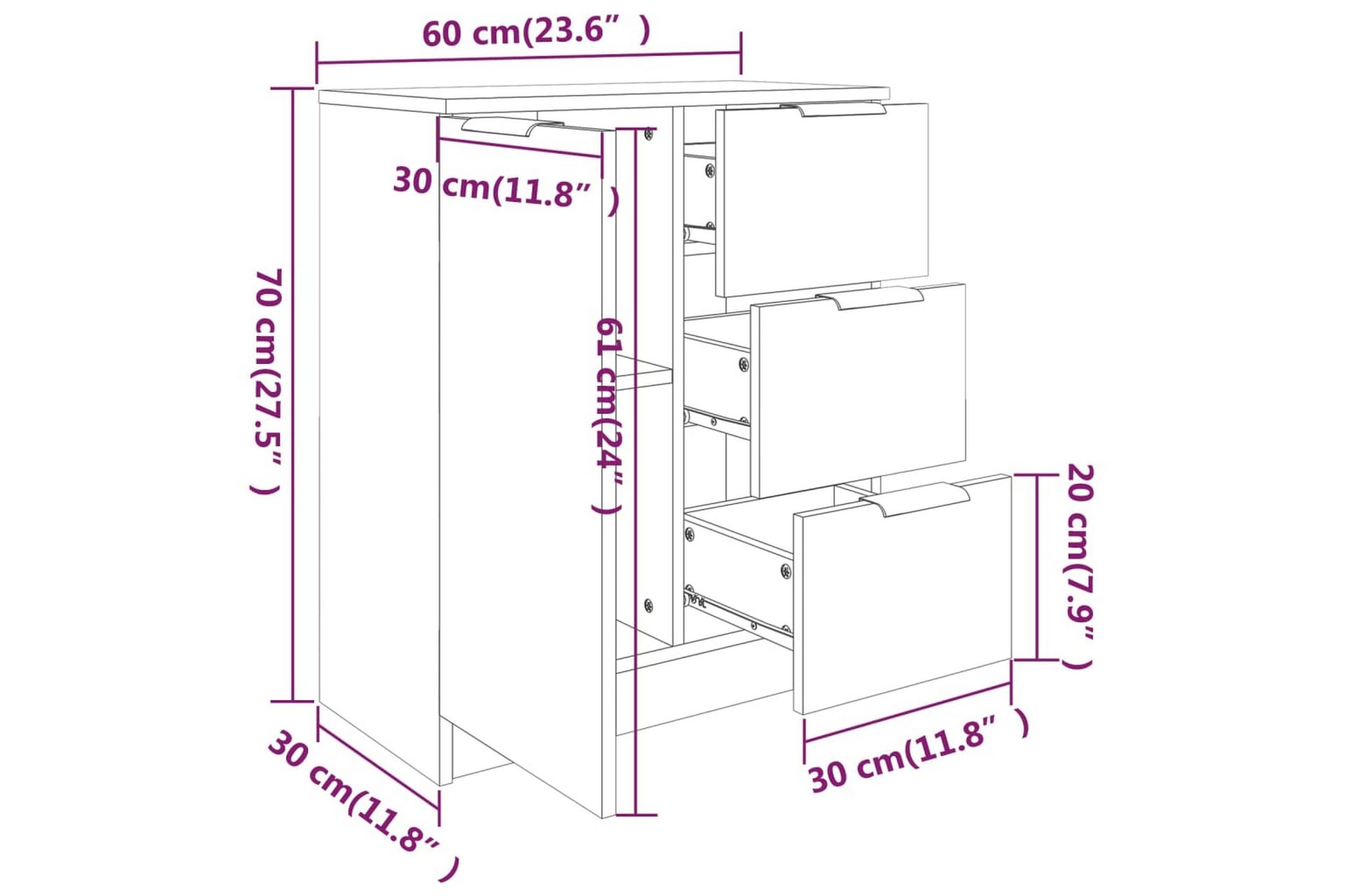 beBasic Skjenk grå sonoma 60x30x70 cm konstruert tre - GrÃ¥ - Oppbevaring - Oppbevaringsmøbler - Sideboard & skjenker