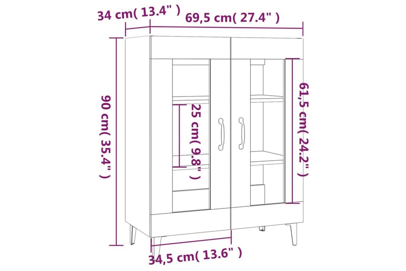 beBasic Skjenk grå sonoma 69,5x34x90 cm konstruert tre - GrÃ¥ - Oppbevaring - Oppbevaringsmøbler - Sideboard & skjenker