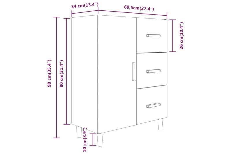 beBasic Skjenk grå sonoma 69,5x34x90 cm konstruert tre - GrÃ¥ - Oppbevaring - Oppbevaringsmøbler - Sideboard & skjenker
