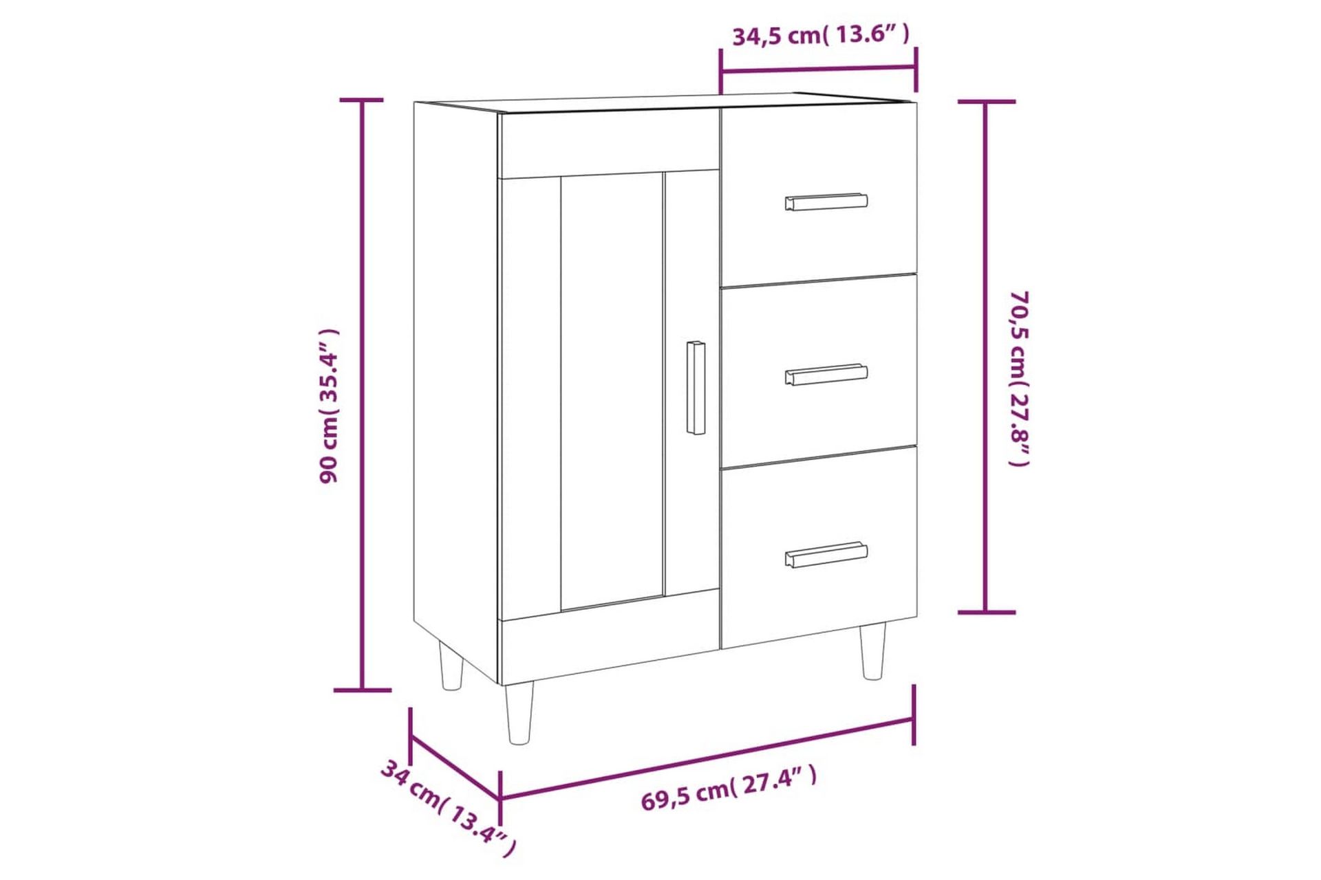 beBasic Skjenk grå sonoma 69,5x34x90 cm konstruert tre - GrÃ¥ - Oppbevaring - Oppbevaringsmøbler - Sideboard & skjenker