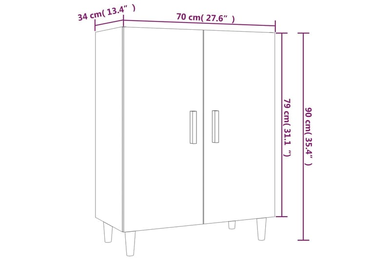 beBasic Skjenk grå sonoma 70x34x90 cm konstruert tre - GrÃ¥ - Sideboard & skjenker