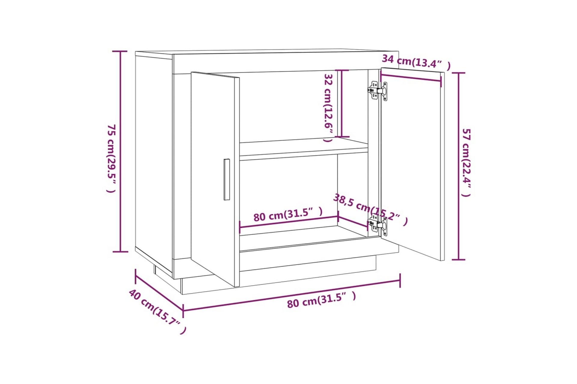 beBasic Skjenk grå sonoma 80x40x75 cm konstruert tre - GrÃ¥ - Oppbevaring - Oppbevaringsmøbler - Sideboard & skjenker