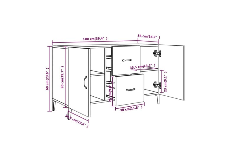 beBasic Skjenk høyglans hvit 100x36x60 cm konstruert tre - Hvit - Sideboard & skjenker