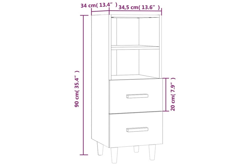 beBasic Skjenk høyglans hvit 34,5x34x90 cm konstruert tre - Hvit - Sideboard & skjenker