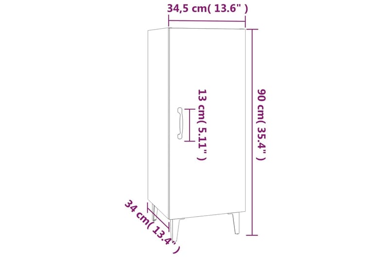 beBasic Skjenk høyglans hvit 34,5x34x90 cm konstruert tre - Hvit - Sideboard & skjenker