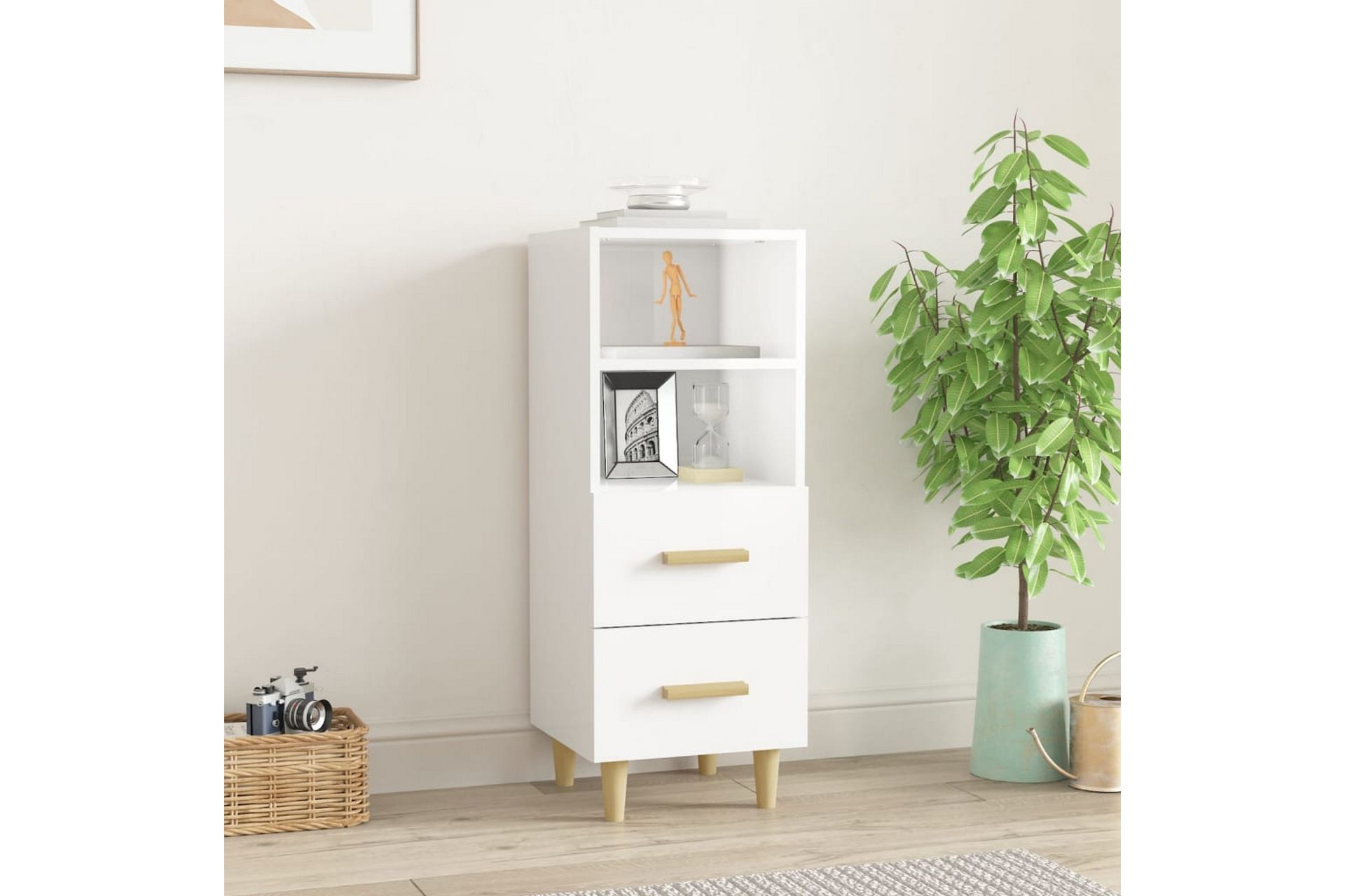 beBasic Skjenk høyglans hvit 34,5x34x90 cm konstruert tre - Hvit - Oppbevaring - Oppbevaringsmøbler - Sideboard & skjenker