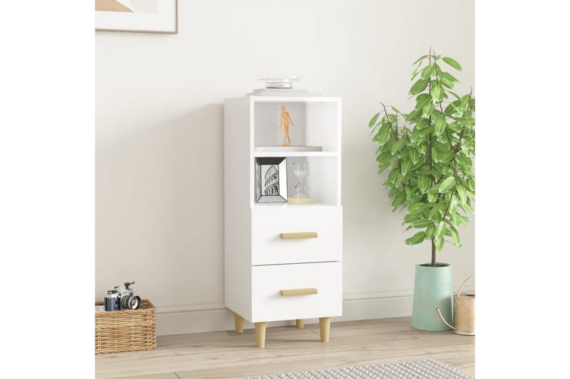 beBasic Skjenk høyglans hvit 34,5x34x90 cm konstruert tre - Hvit - Sideboard & skjenker