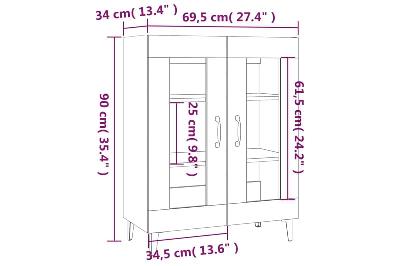 beBasic Skjenk høyglans hvit 69,5x34x90 cm konstruert tre - Hvit - Sideboard & skjenker