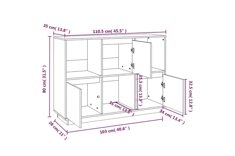 beBasic Skjenk honningbrun 110,5x35x80 heltre furu - Brun - Oppbevaring - Oppbevaringsmøbler - Sideboard & skjenker