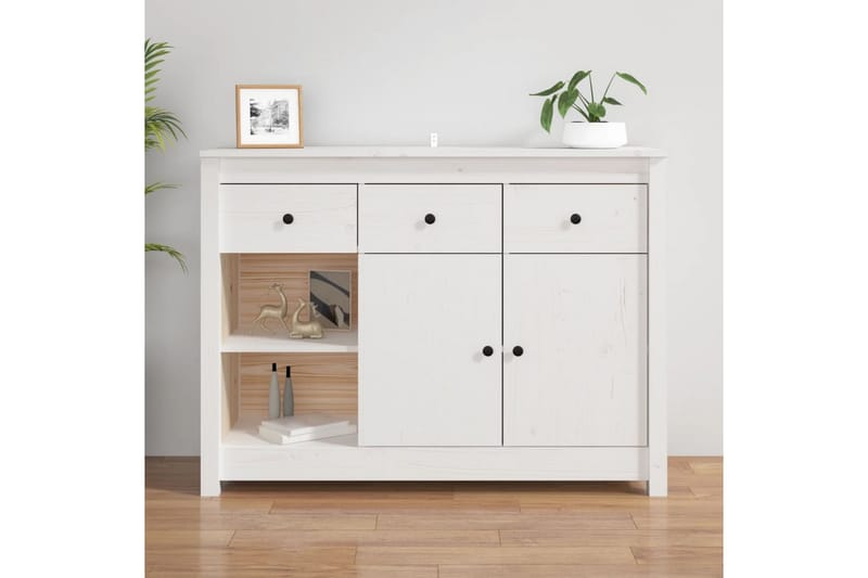 beBasic Skjenk hvit 100x35x74 cm heltre furu - Hvit - Sideboard & skjenker