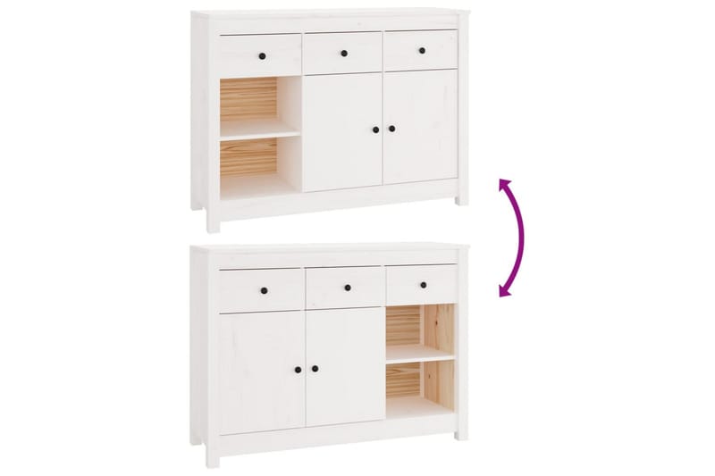 beBasic Skjenk hvit 100x35x74 cm heltre furu - Hvit - Oppbevaring - Oppbevaringsmøbler - Sideboard & skjenker