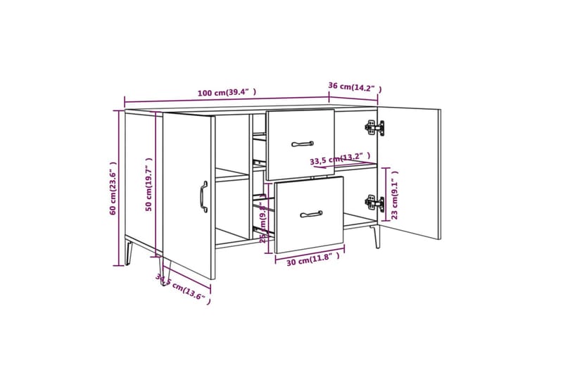 beBasic Skjenk hvit 100x36x60 cm konstruert tre - Hvit - Oppbevaring - Oppbevaringsmøbler - Sideboard & skjenker