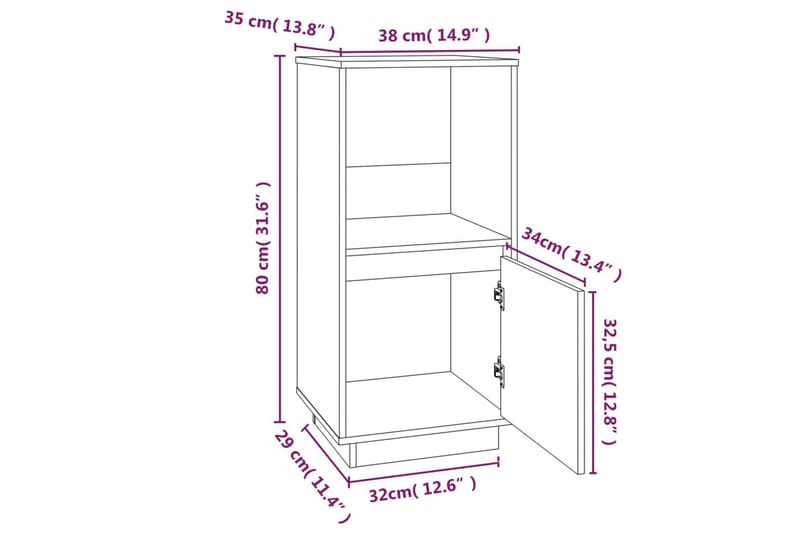 beBasic Skjenk hvit 38x35x80 cm heltre furu - Hvit - Oppbevaring - Oppbevaringsmøbler - Sideboard & skjenker
