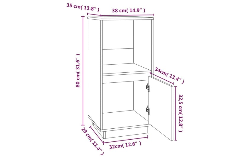 beBasic Skjenk hvit 38x35x80 cm heltre furu - Hvit - Sideboard & skjenker