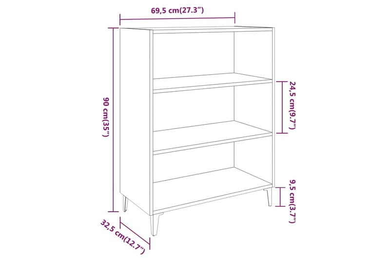 beBasic Skjenk hvit 69,5x32,5x90 cm konstruert tre - Hvit - Sideboard & skjenker