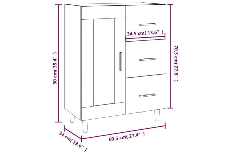 beBasic Skjenk hvit 69,5x34x90 cm konstruert tre - Hvit - Oppbevaring - Oppbevaringsmøbler - Sideboard & skjenker