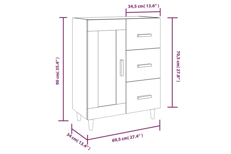 beBasic Skjenk hvit 69,5x34x90 cm konstruert tre - Hvit - Oppbevaring - Oppbevaringsmøbler - Sideboard & skjenker