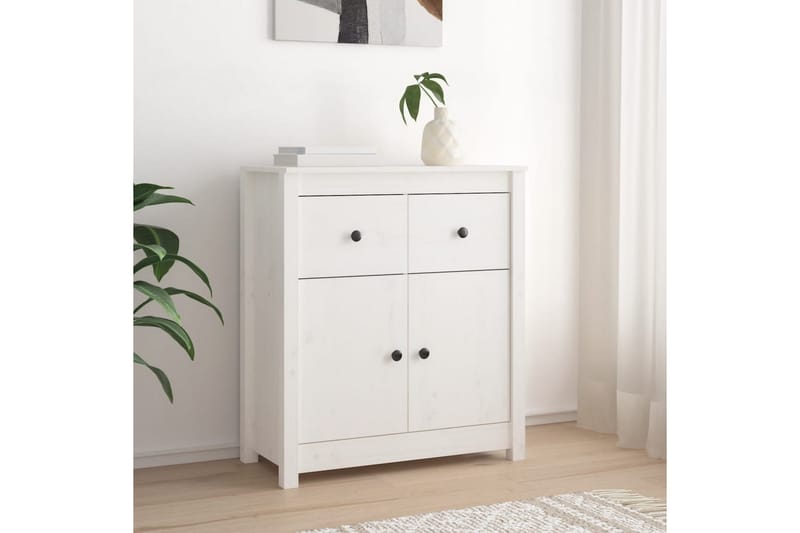 beBasic Skjenk hvit 70x35x80 cm heltre furu - Hvit - Sideboard & skjenker