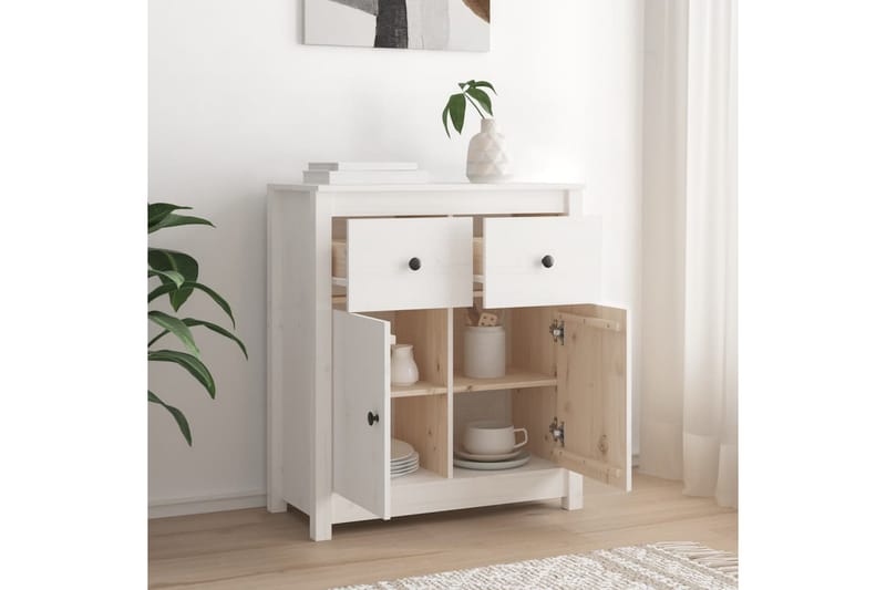 beBasic Skjenk hvit 70x35x80 cm heltre furu - Hvit - Oppbevaring - Oppbevaringsmøbler - Sideboard & skjenker