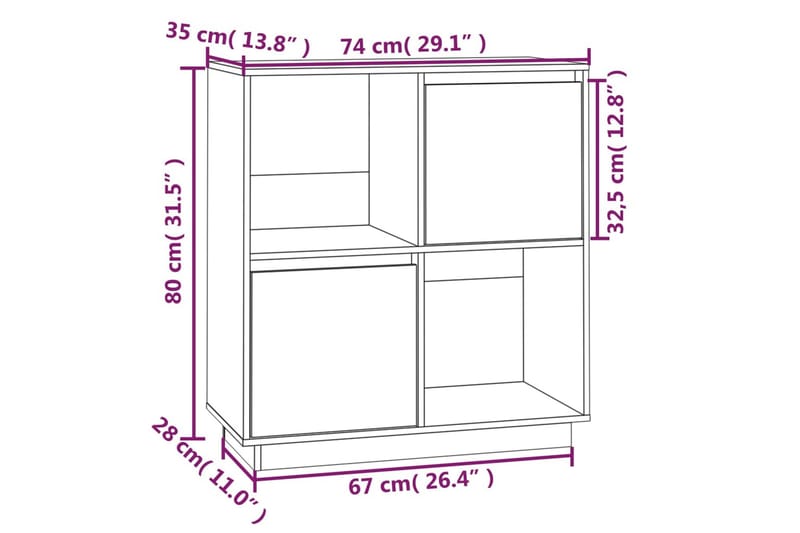 beBasic Skjenk hvit 74x35x80 cm heltre furu - Hvit - Oppbevaring - Oppbevaringsmøbler - Sideboard & skjenker