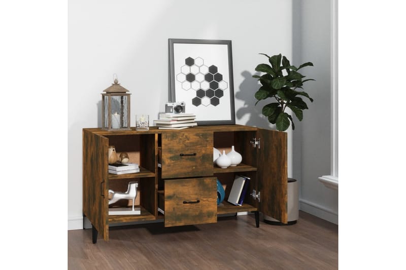 beBasic Skjenk røkt eik 100x36x60 cm konstruert tre - Brun - Sideboard & skjenker