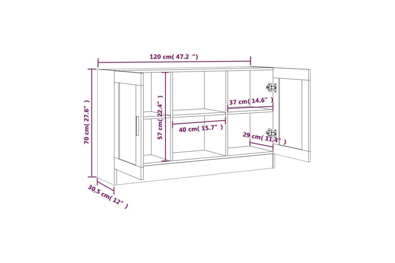 beBasic Skjenk røkt eik 120x30,5x70 cm konstruert tre - Brun - Sideboard & skjenker