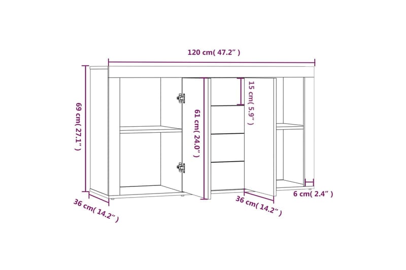 beBasic Skjenk røkt eik 120x36x69 cm konstruert tre - Brun - Oppbevaring - Oppbevaringsmøbler - Sideboard & skjenker