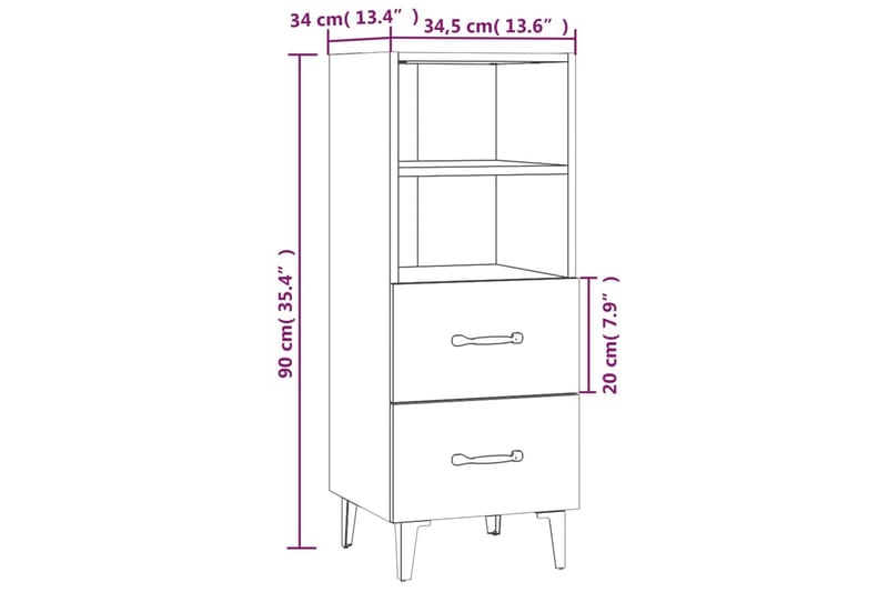 beBasic Skjenk røkt eik 34,5x34x90 cm konstruert tre - Brun - Oppbevaring - Oppbevaringsmøbler - Sideboard & skjenker