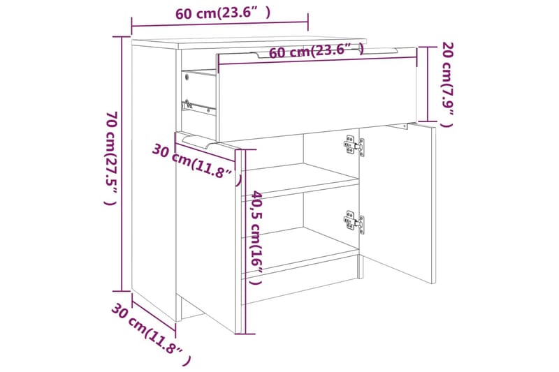 beBasic Skjenk røkt eik 60x30x70 cm konstruert tre - Brun - Sideboard & skjenker