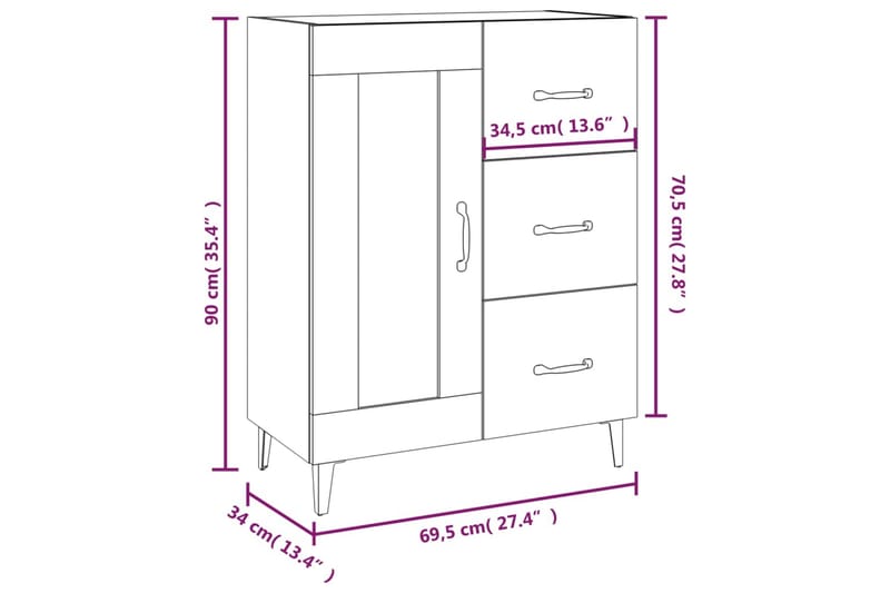 beBasic Skjenk røkt eik 69,5x34x90 cm konstruert tre - Brun - Oppbevaring - Oppbevaringsmøbler - Sideboard & skjenker