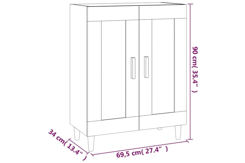 beBasic Skjenk røkt eik 69,5x34x90 cm konstruert tre - Brun - Oppbevaring - Oppbevaringsmøbler - Sideboard & skjenker