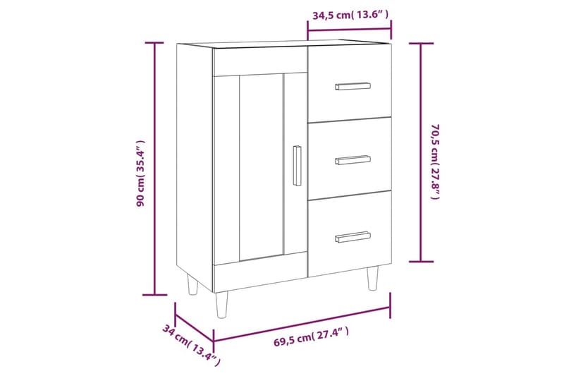 beBasic Skjenk røkt eik 69,5x34x90 cm konstruert tre - Brun - Oppbevaring - Oppbevaringsmøbler - Sideboard & skjenker