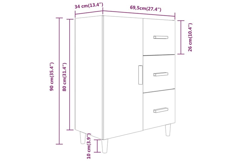 beBasic Skjenk røkt eik 69,5x34x90 cm konstruert tre - Brun - Oppbevaring - Oppbevaringsmøbler - Sideboard & skjenker